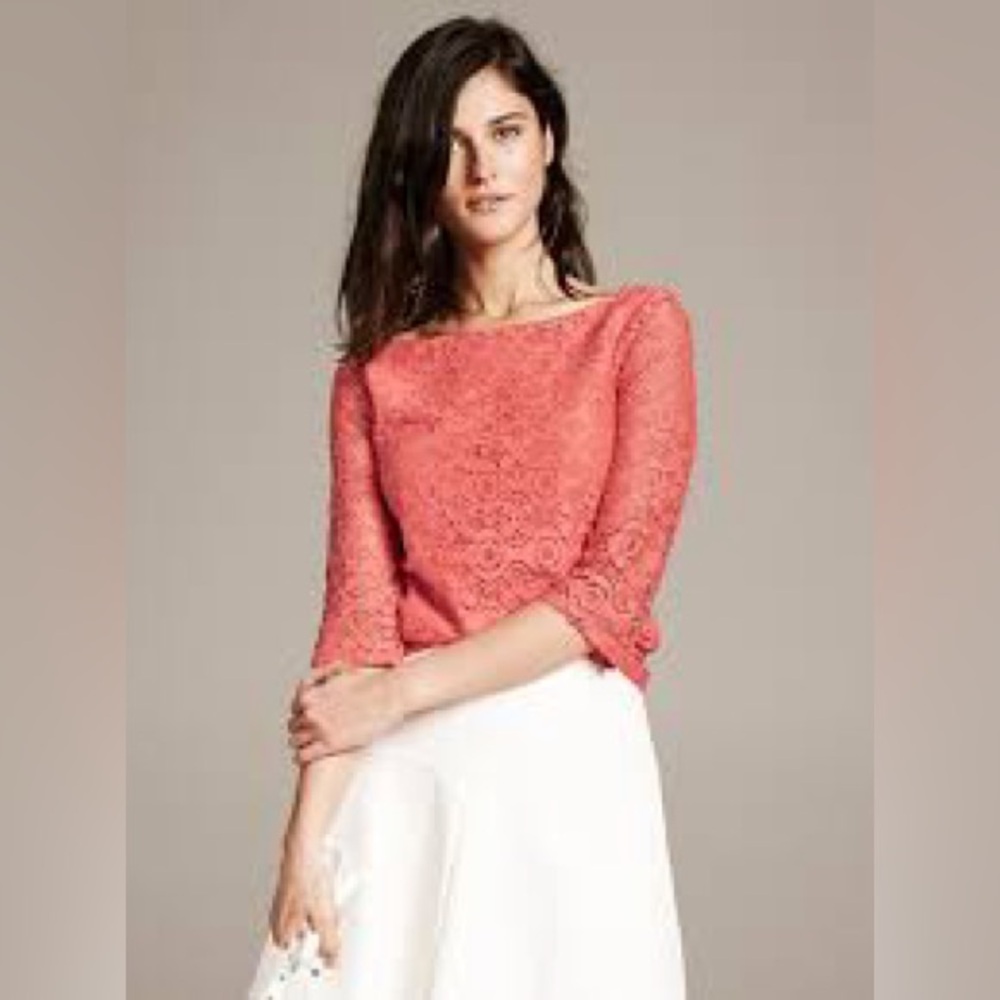Banana Republic- Coral Lace Boatneck Blouse Size 10P